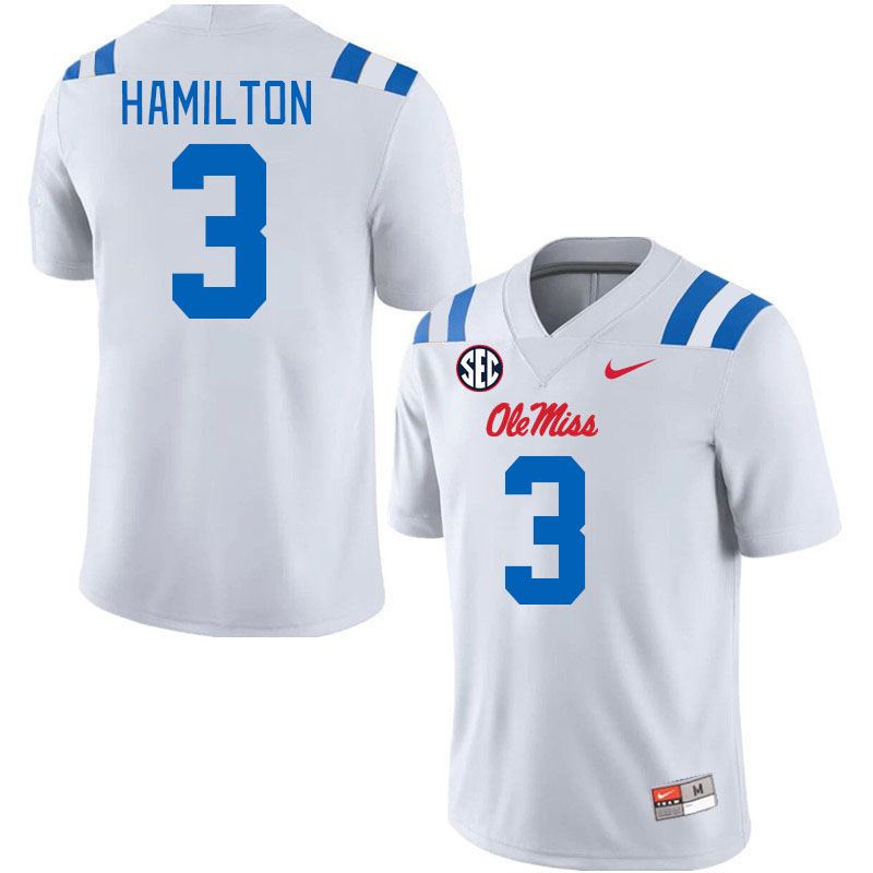 Men #3 Isaiah Hamilton Ole Miss Rebels 2024 New Uniforms College Football Jerseys Stitched-White